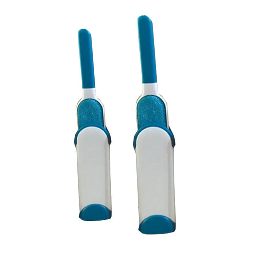Two blue and white pet grooming tools on a white background