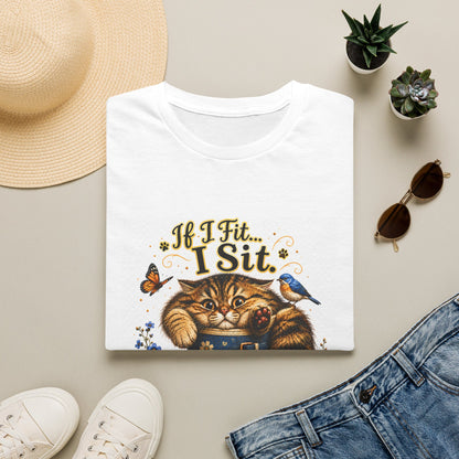 If I Fit... I Sit | Rain Boot Cat Shirt | Funny Gardening Kitty Tee | Cute Cat Lover Gif
