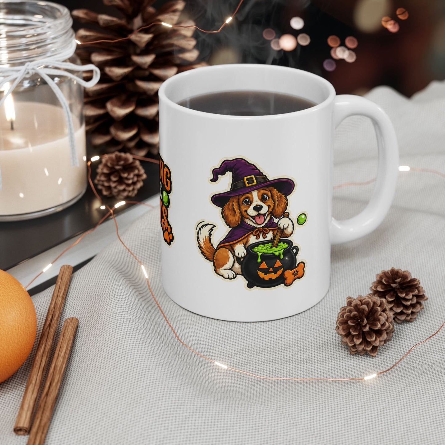 Brewing Up Some Treats Halloween Dog Mug – Witch Puppy Coffee Cupramic Mug, (11oz, 15oz)