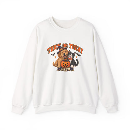 Trick or Treat Crew puppy and kitten Halloween sweatshirt in white
