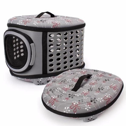 Pet carrier with floral pattern on a white background