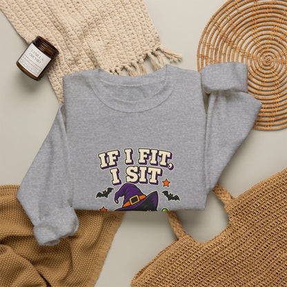 If I Fit, I Sit Witch Cat Halloween Sweatshirt – Cauldron Cat Crewneck
