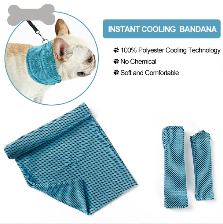 Instant cooling bandana for dogs with product details on a white background