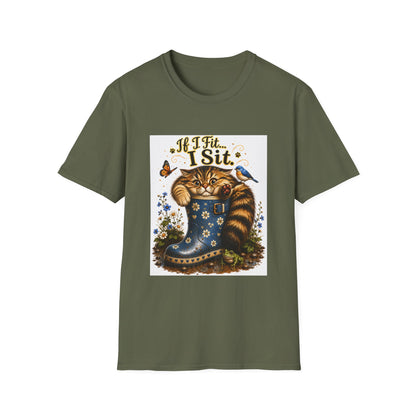If I Fit... I Sit | Rain Boot Cat Shirt | Funny Gardening Kitty Tee | Cute Cat Lover Gif