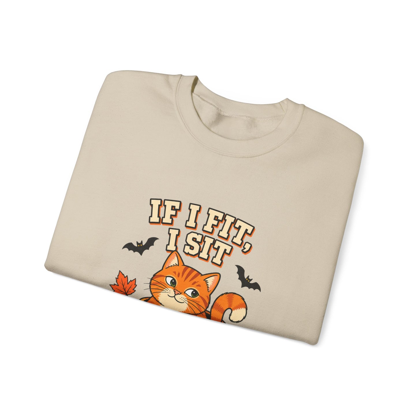 If I Fit, I Sit Halloween Cat Sweatshirt – Pumpkin Cat Crewneck