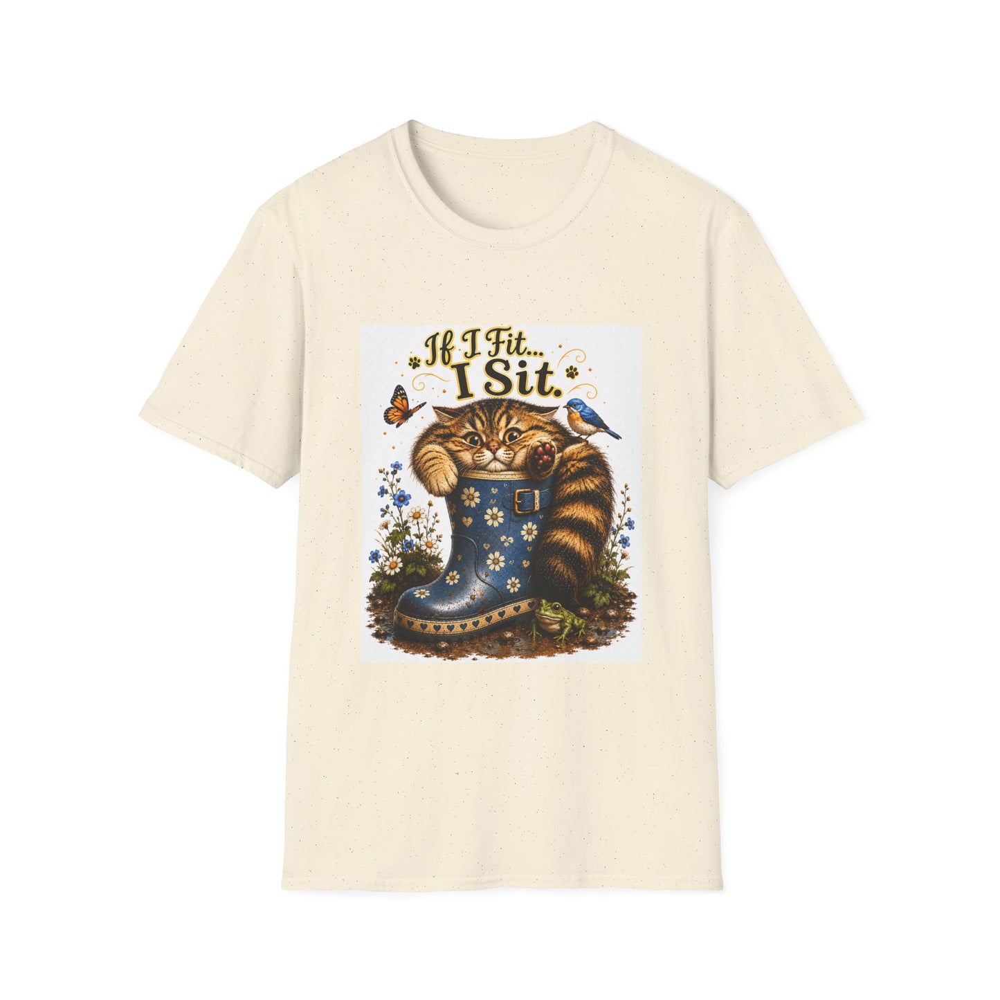 If I Fit... I Sit | Rain Boot Cat Shirt | Funny Gardening Kitty Tee | Cute Cat Lover Gif