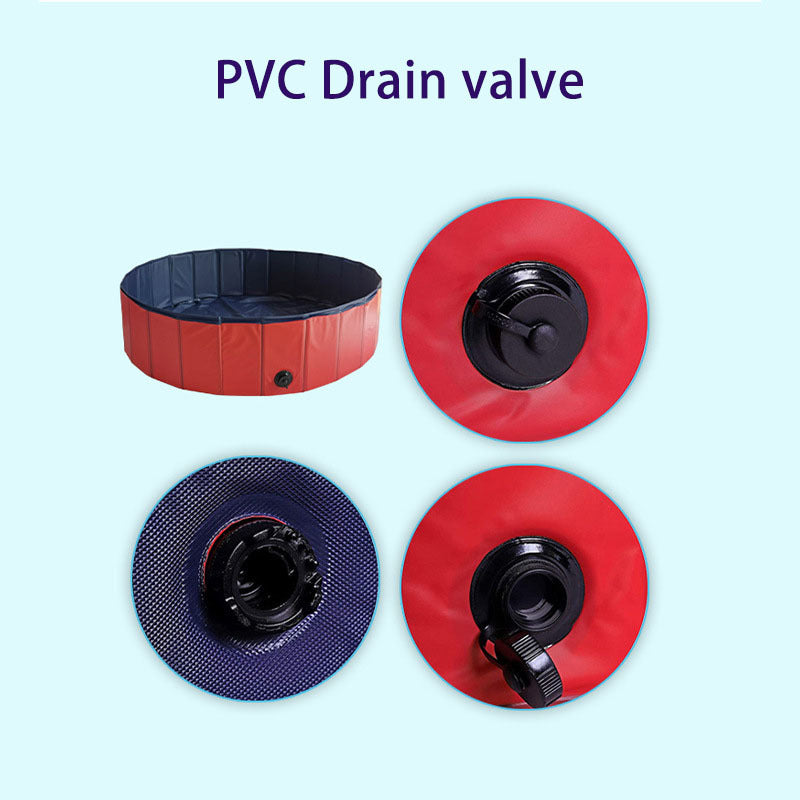 PVC drain valve with red and blue color options on a light blue background