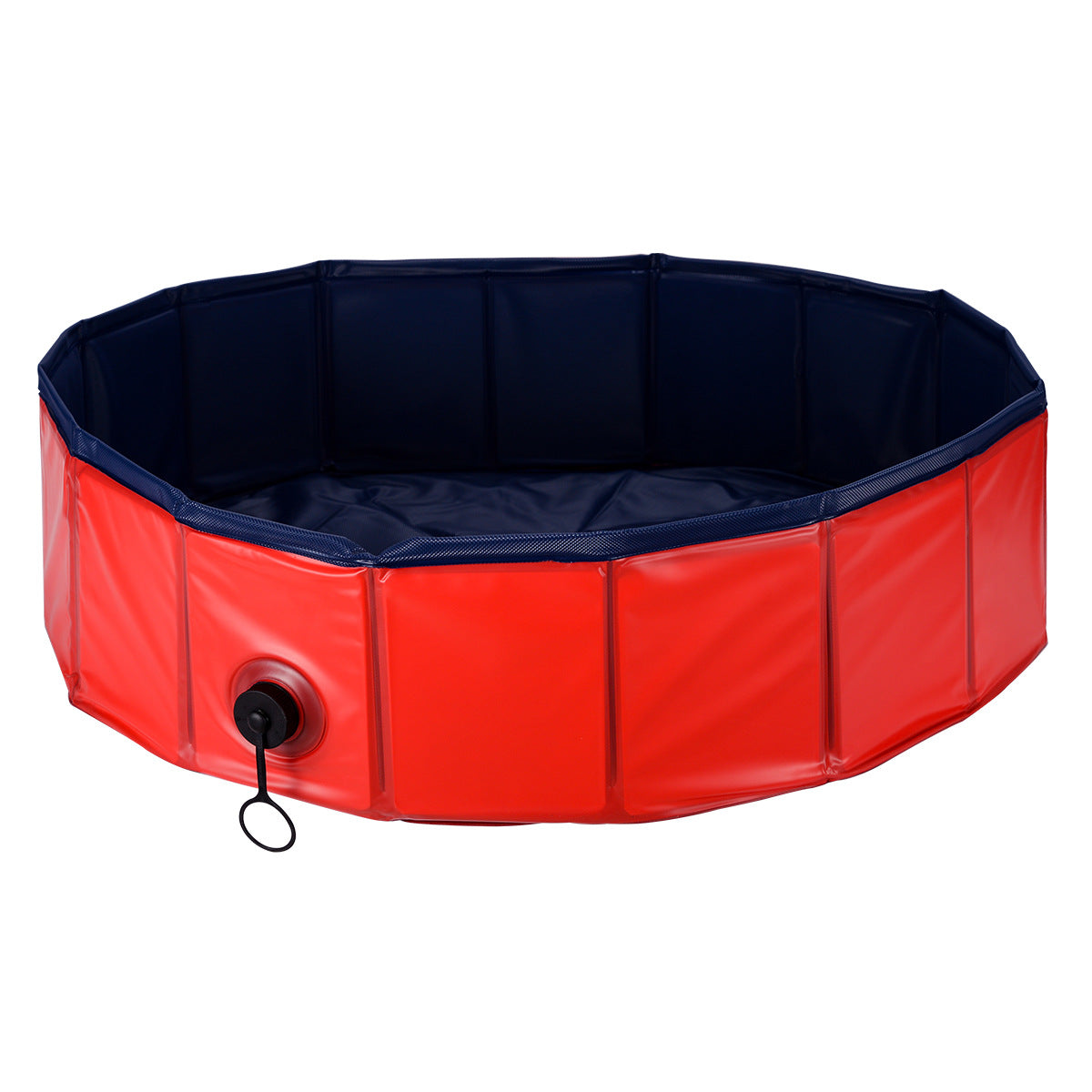 Red and black inflatable pool on a white background