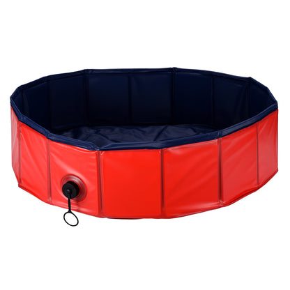 Red and black inflatable pool on a white background
