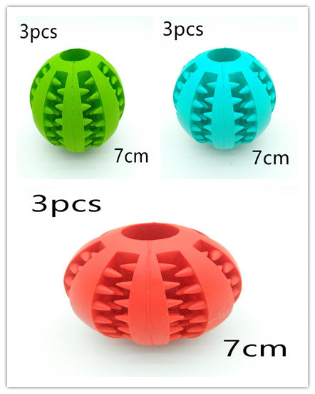 Three colorful rubber balls with textured surfaces and size markings on a white background.