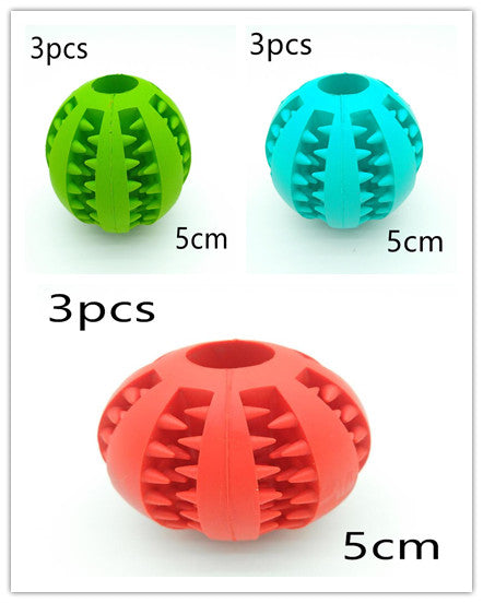 Three colorful rubber balls with textured surfaces and size labels on a white background
