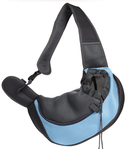 Blue and black sling bag on a white background