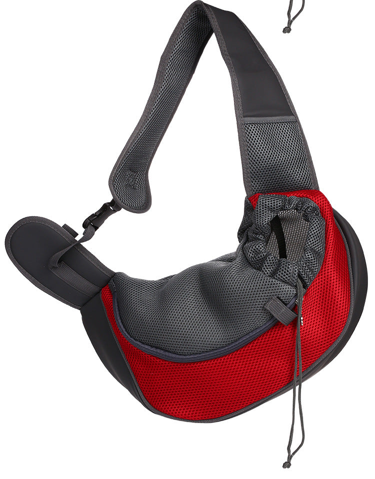 Red and gray sling bag on a white background