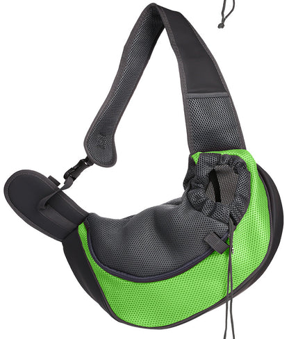 Green and black sling bag on a white background