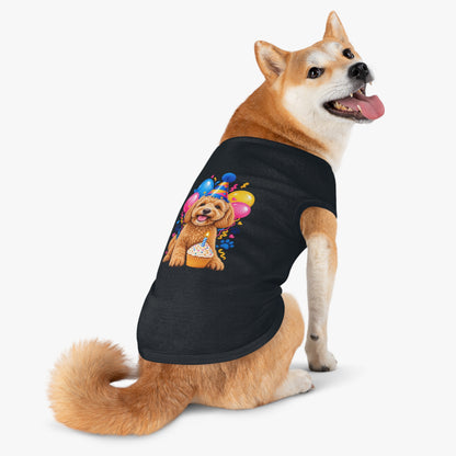 Black dog birthday tank top with colorful puppy party design