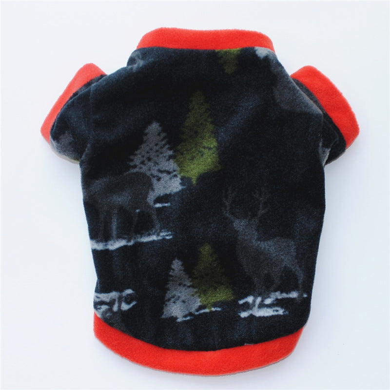 Black & Red Christmas fleece pet costume with Reindeer silhouettes design, shown from the  back 