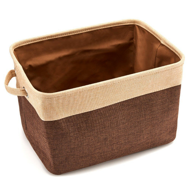 Brown storage basket with beige interior on a white background