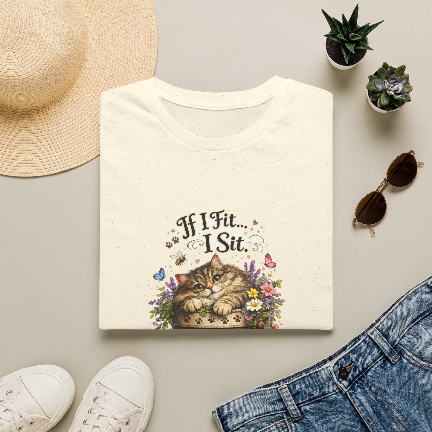 If I Fit... I Sit™ Flower Pot Cat Shirt | Funny Gardening Cat Tee | Plant Lover Gift