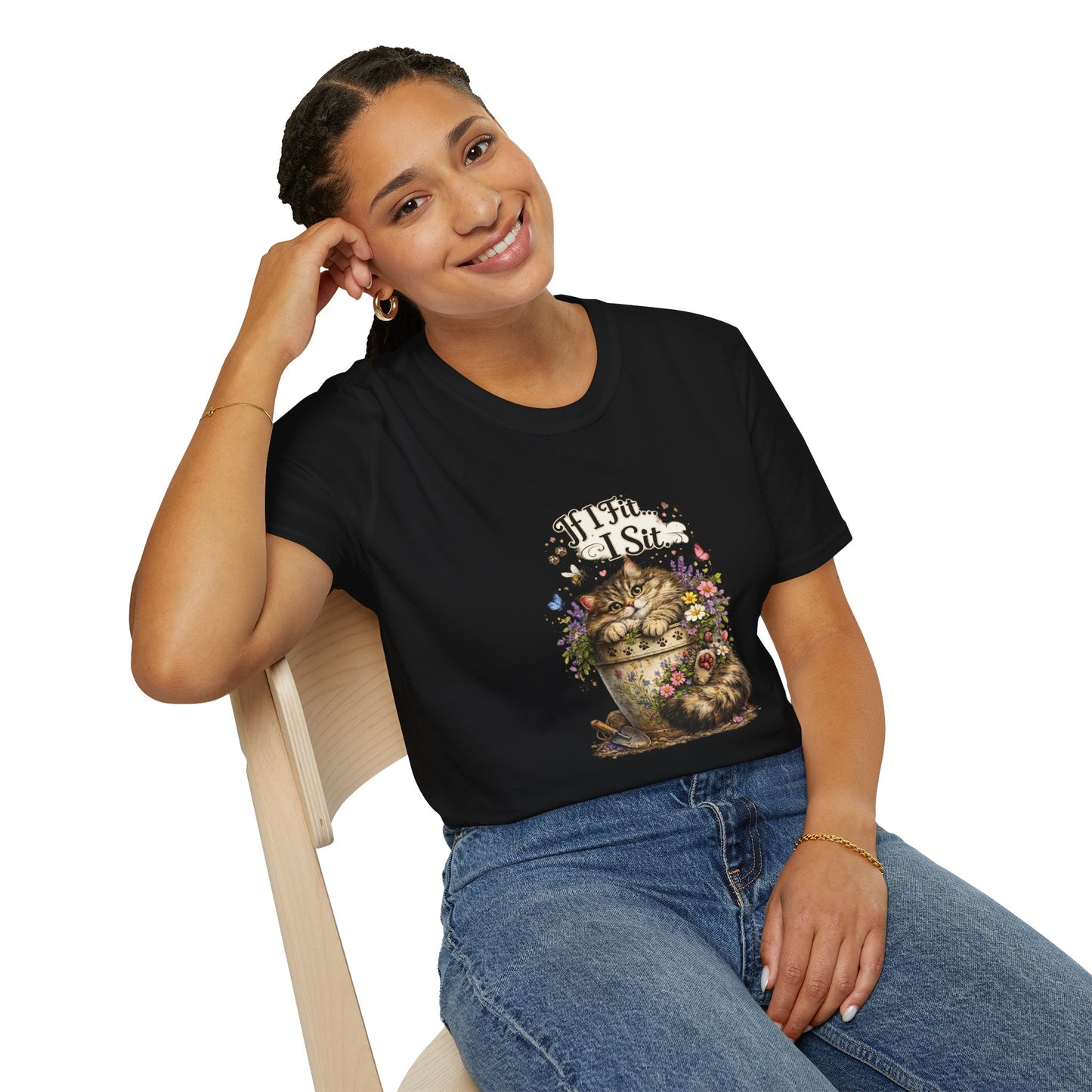 If I Fit... I Sit™ Flower Pot Cat Shirt | Funny Gardening Cat Tee | Plant Lover Gift