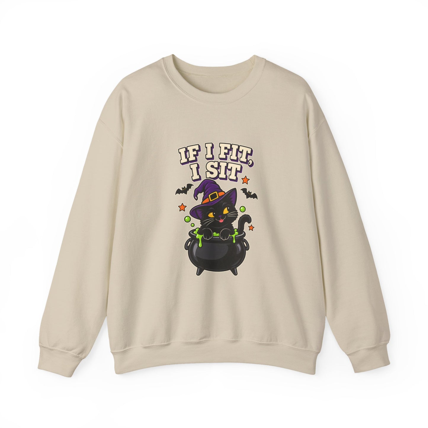 If I Fit, I Sit Witch Cat Halloween Sweatshirt – Cauldron Cat Crewneck