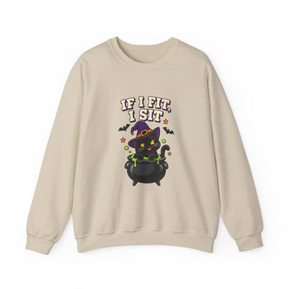 If I Fit, I Sit Witch Cat Halloween Sweatshirt – Cauldron Cat Crewneck