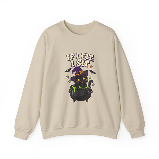 If I Fit, I Sit Witch Cat Halloween Sweatshirt – Cauldron Cat Crewneck