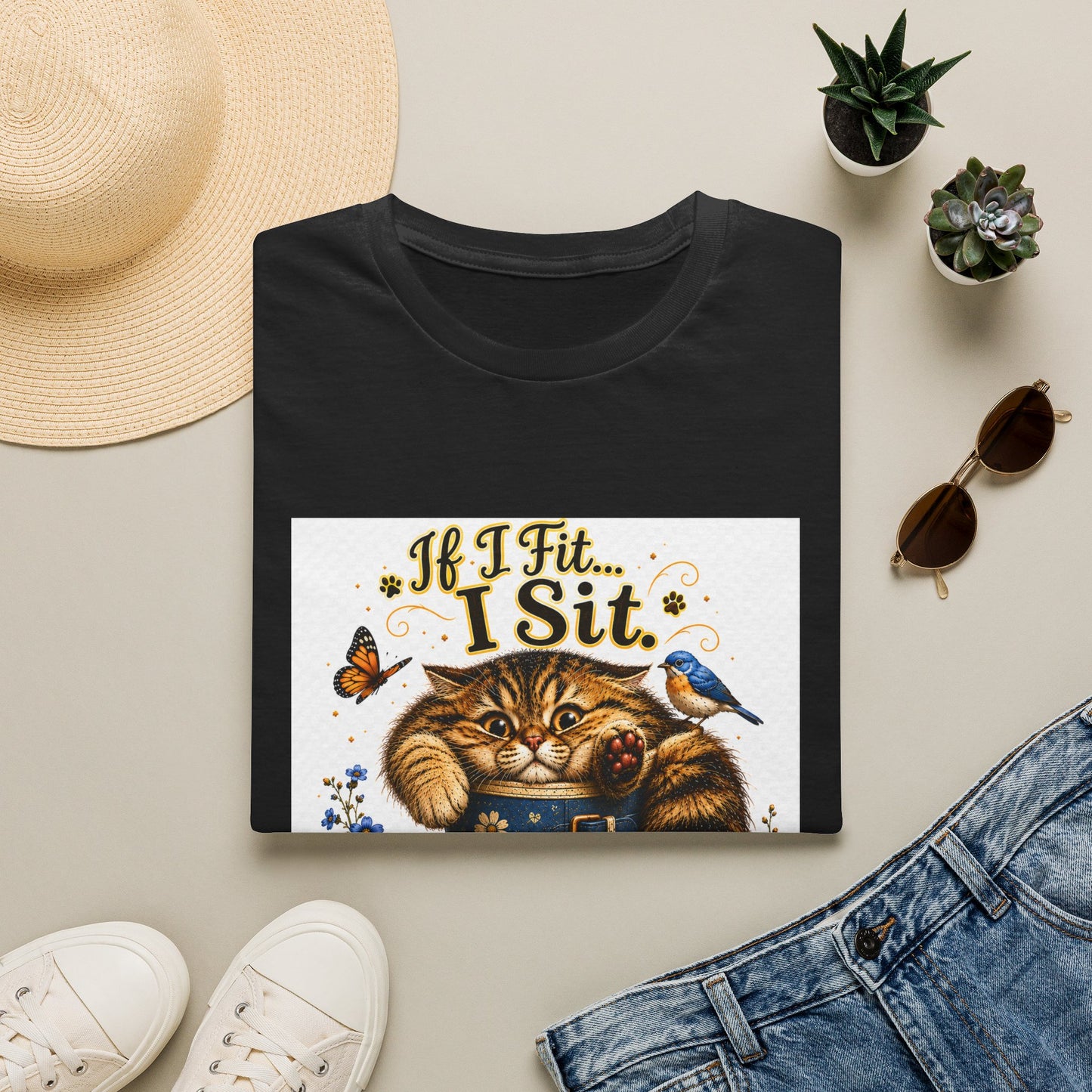 If I Fit... I Sit | Rain Boot Cat Shirt | Funny Gardening Kitty Tee | Cute Cat Lover Gif