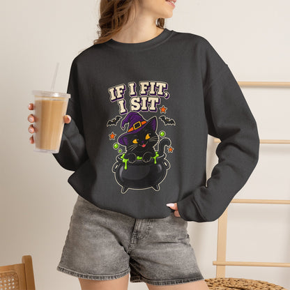 If I Fit, I Sit Witch Cat Halloween Sweatshirt – Cauldron Cat Crewneck