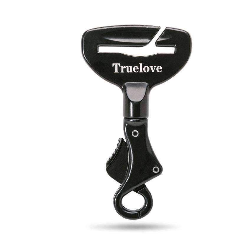 Black bottle opener with 'Truelove' branding on a white background