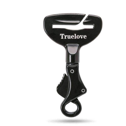 Black bottle opener with 'Truelove' branding on a white background