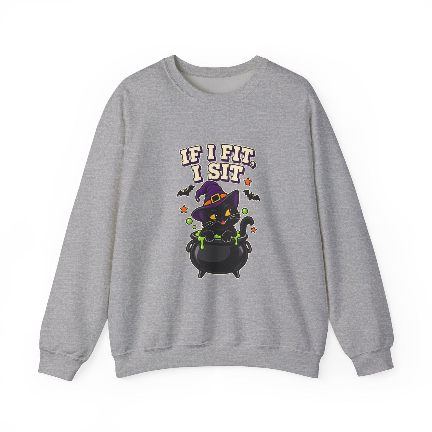 If I Fit, I Sit Witch Cat Halloween Sweatshirt – Cauldron Cat Crewneck