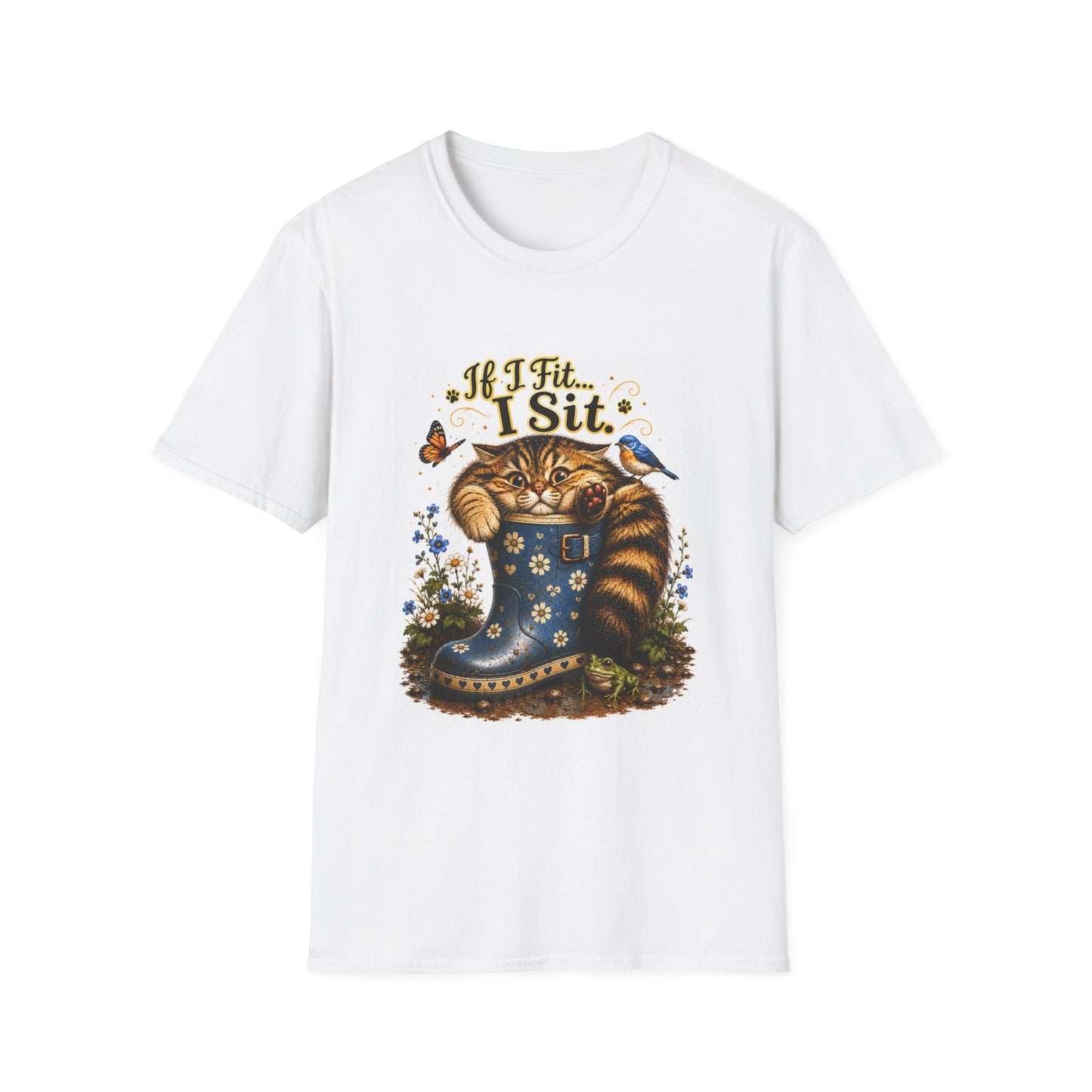 If I Fit... I Sit | Rain Boot Cat Shirt | Funny Gardening Kitty Tee | Cute Cat Lover Gif