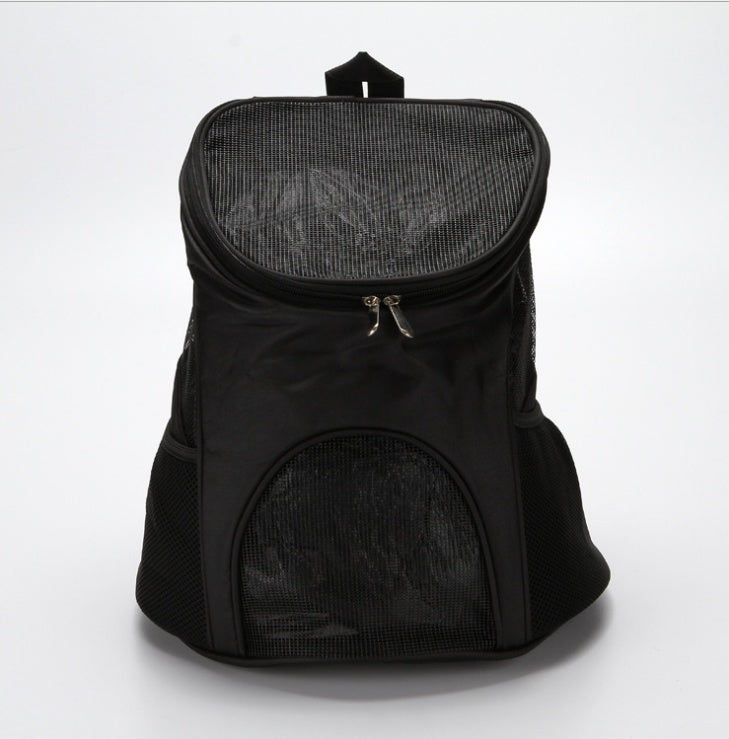 Black pet carrier backpack on a white background