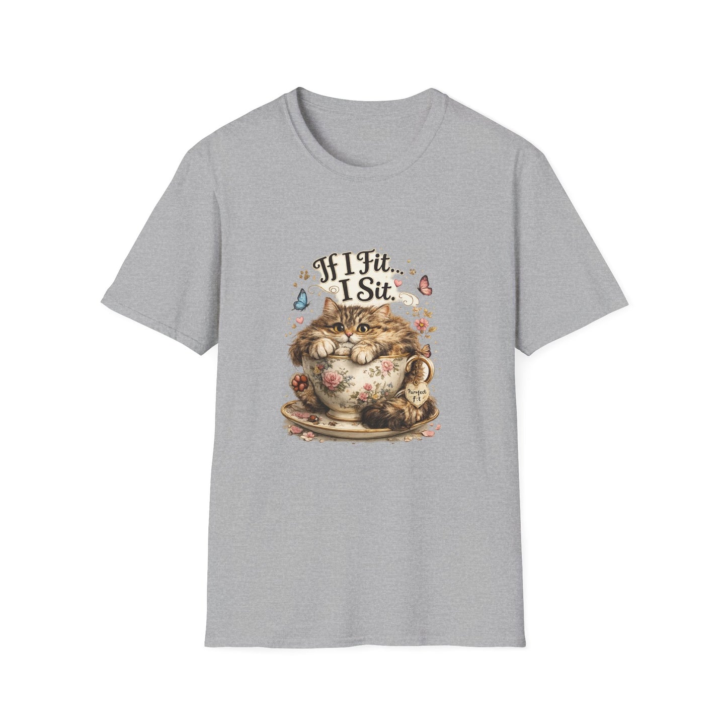If I Fit... I Sit.™ Coffee Cup Cat Shirt | Funny Coffee Lover Kitty Tee | Cute Cat Lover Gift