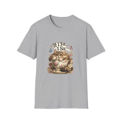 If I Fit... I Sit.™ Coffee Cup Cat Shirt | Funny Coffee Lover Kitty Tee | Cute Cat Lover Gift
