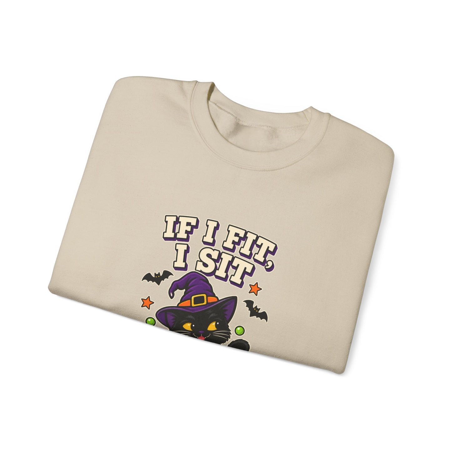 If I Fit, I Sit Witch Cat Halloween Sweatshirt – Cauldron Cat Crewneck