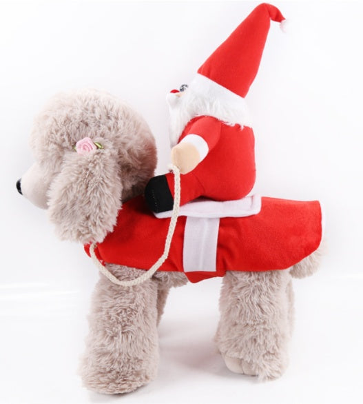 Plush dog toy with a Santa Claus figure on a white background
