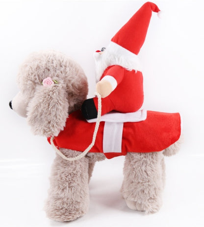 Plush dog toy with a Santa Claus figure on a white background