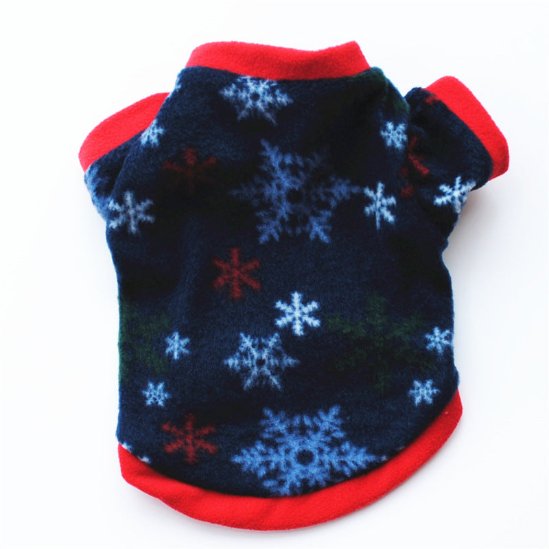 Black & Red Christmas fleece pet costume with Snowflake design, shown from the  back