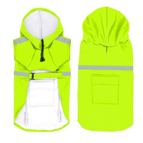 Fluorescent yellow raincoat with reflective stripes on a white background