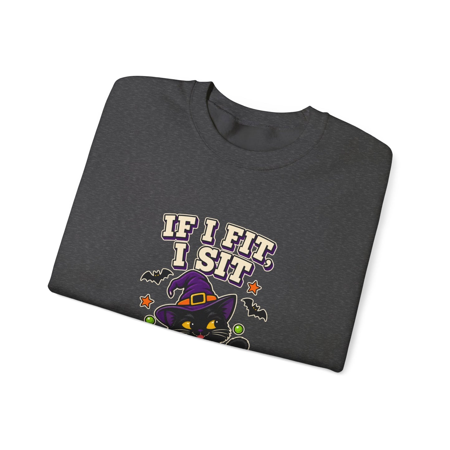 If I Fit, I Sit Witch Cat Halloween Sweatshirt – Cauldron Cat Crewneck
