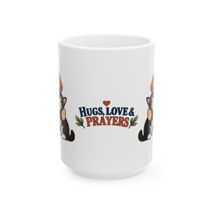 Puppy and kitten pet lover mug with Hugs Love and Prayers design