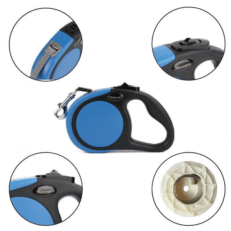 Blue Retractable dog leash handle and nylon lead