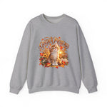Sport Grey Golden Moments kitten sweatshirt with autumn leaves, wildflowers and pumpkin artwork
