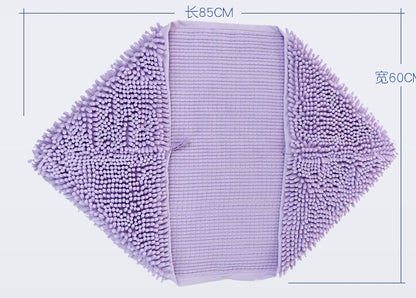 Purple textured towel with dimensions on a white background