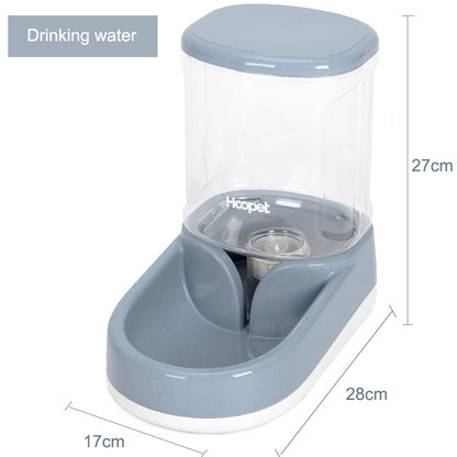 Gray pet water dispenser with measurements on a white background