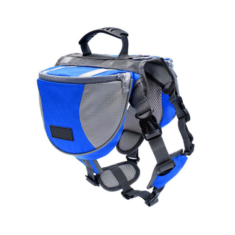 Blue and gray dog harness on a white background