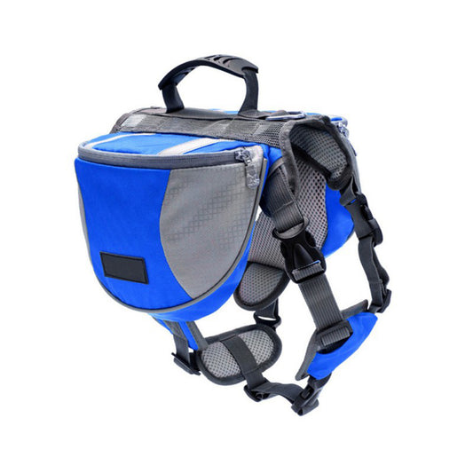 Blue and gray dog harness on a white background