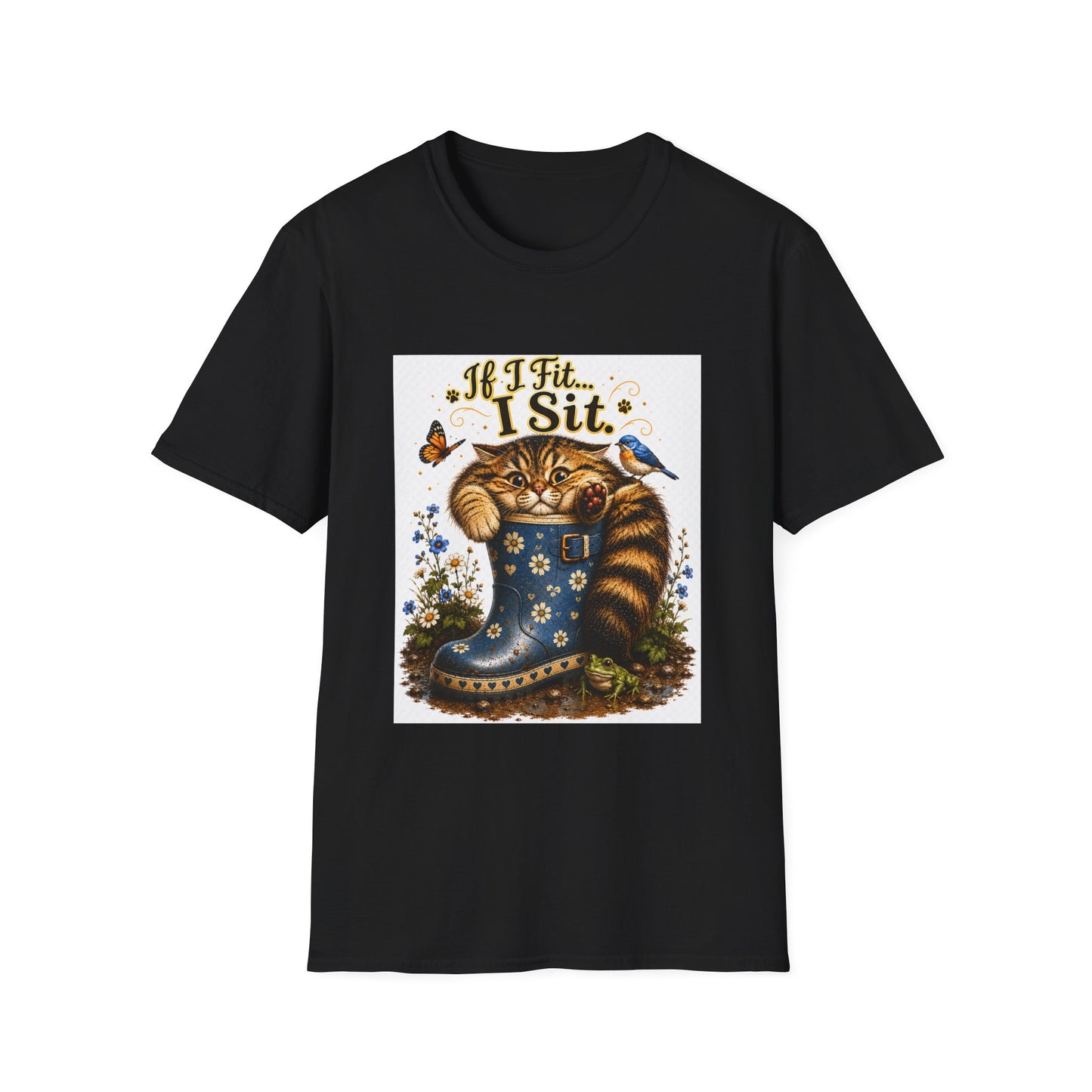 If I Fit... I Sit | Rain Boot Cat Shirt | Funny Gardening Kitty Tee | Cute Cat Lover Gif