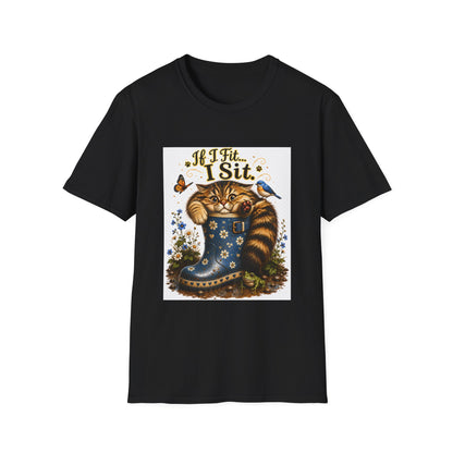 If I Fit... I Sit | Rain Boot Cat Shirt | Funny Gardening Kitty Tee | Cute Cat Lover Gif